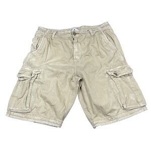 VTG Y2K American Eagle Cargo Shorts 36 Khaki Longer Length 12" Baggy Distressed